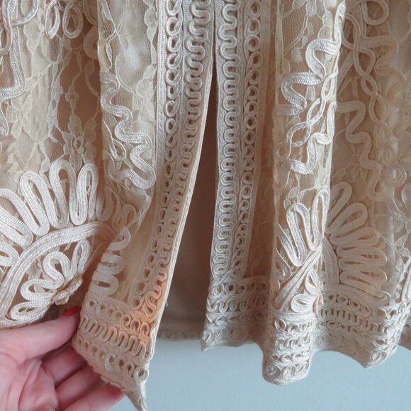 VINTAGE SUE WONG NOCTURNE Cream Soutache Lace Floral Shift Dress Y2K - Size US 8 - Picture 14 of 16